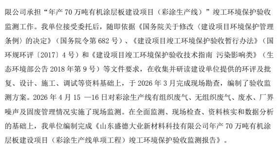 山东盛德大业新材料科技有限公司竣工环境保护验收监测报告